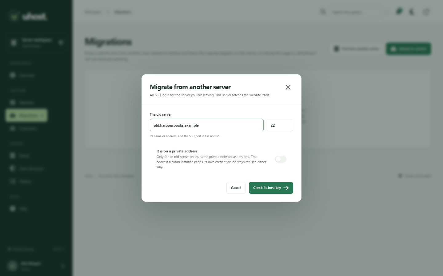 Moving a website into UHost from its old server over SSH